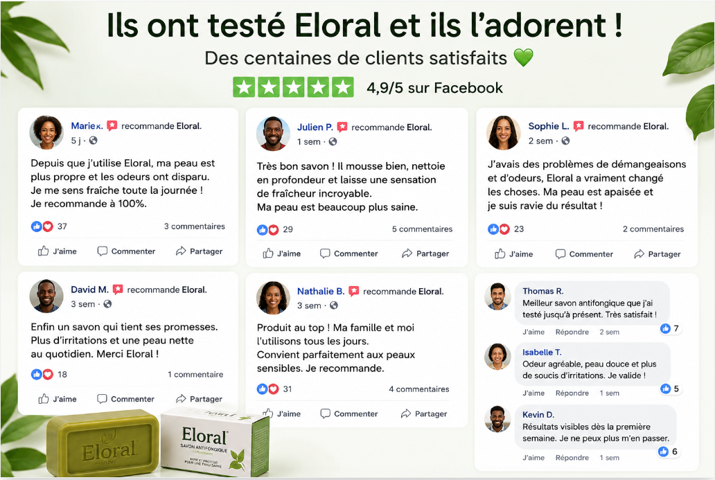 Eloral — Savon purifiant antifongique pour pieds, aisselles et plis de la peau aux Ingrédients Naturels
